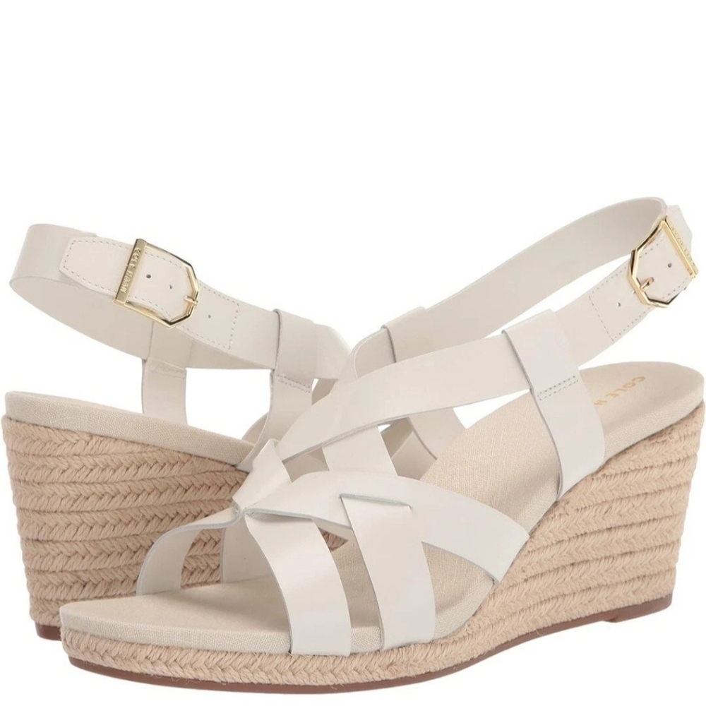 Cole Haan Crystal Wedge Leather Espadrille Strap Sandal Size 9.5